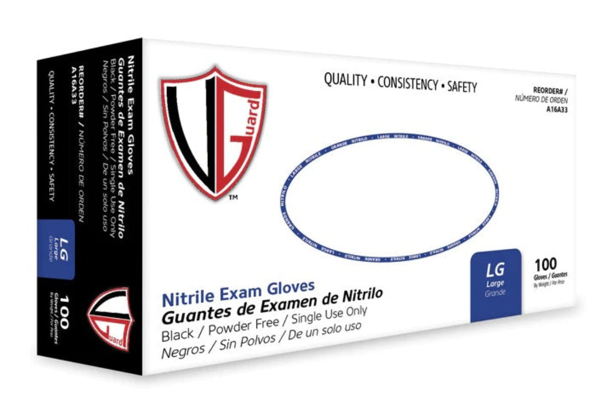 Nitrile Gloves, 3.5 Mil, Black, Powder-Free, {Exam Approved} 100 / box, 10 boxes /case