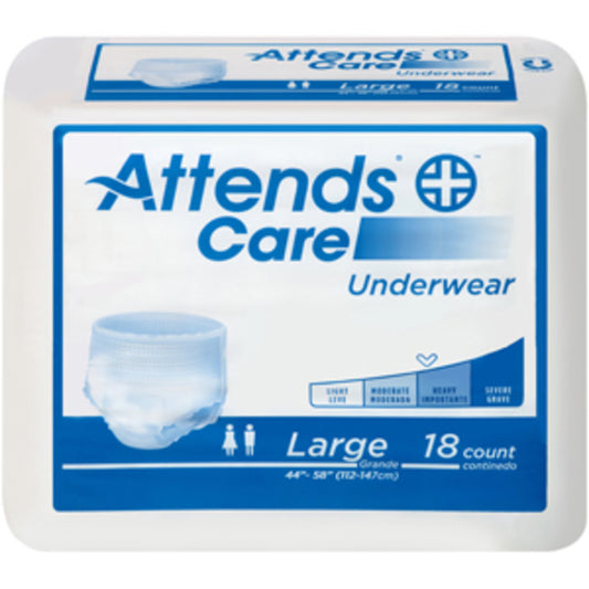 Underwear, Pull On, Disposable, Moderate Absorbency, Attends®Care, Unisex, Adult Size: Large, waist 44-58 18EA/BG 4BG/CS, ( 72 total )