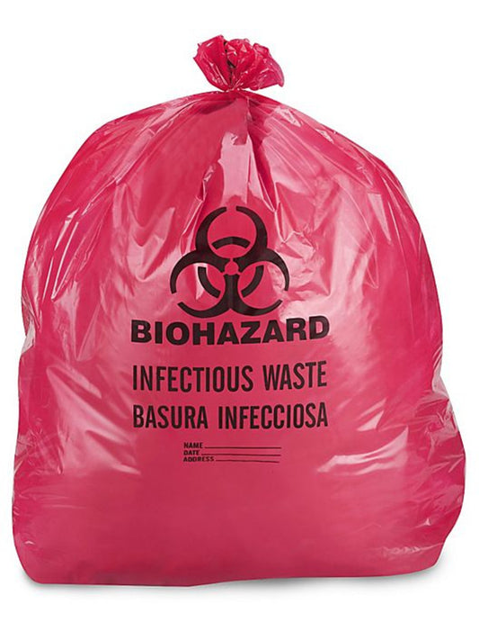 Medical Liners, Rolls, Red Infectious Waste Bags, 24" W x 24" L, 7-10 Gal, 1.3 Mil, 500/Case