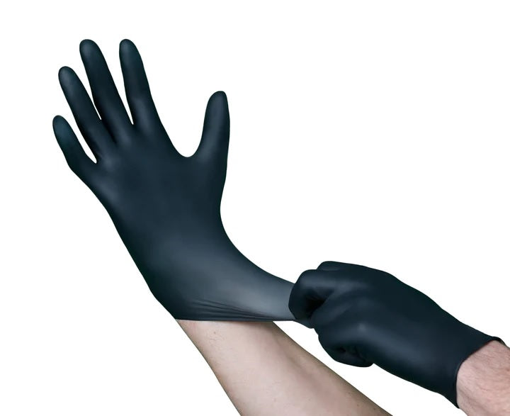Nitrile Gloves, 3.5 Mil, Black, Powder-Free, {Exam Approved} 100 / box, 10 boxes /case