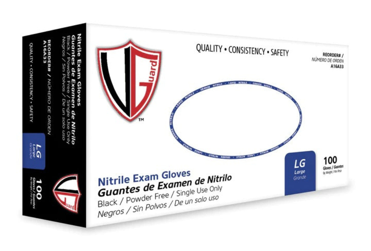 Nitrile Gloves, 3.5 Mil, Black, Powder-Free, {Exam Approved} 100 / box, 10 boxes /case