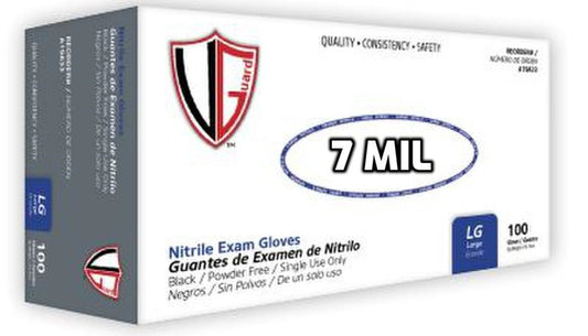 Nitrile Gloves, 7 Mil, Black, Powder Free, {Exam Approved} 100 / box, 10 boxes /case