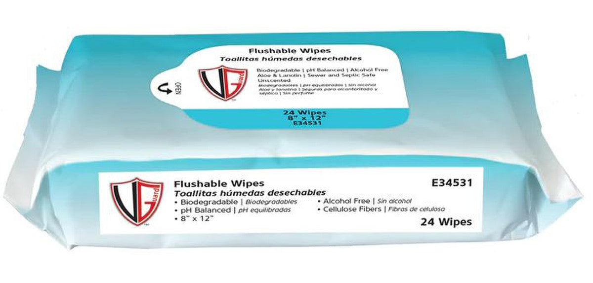 Wipes, Pre-moistened and pH balanced, Flushable 8" x 12", 25/Pack, 25 Packs Per Case ( 576 total wipes)