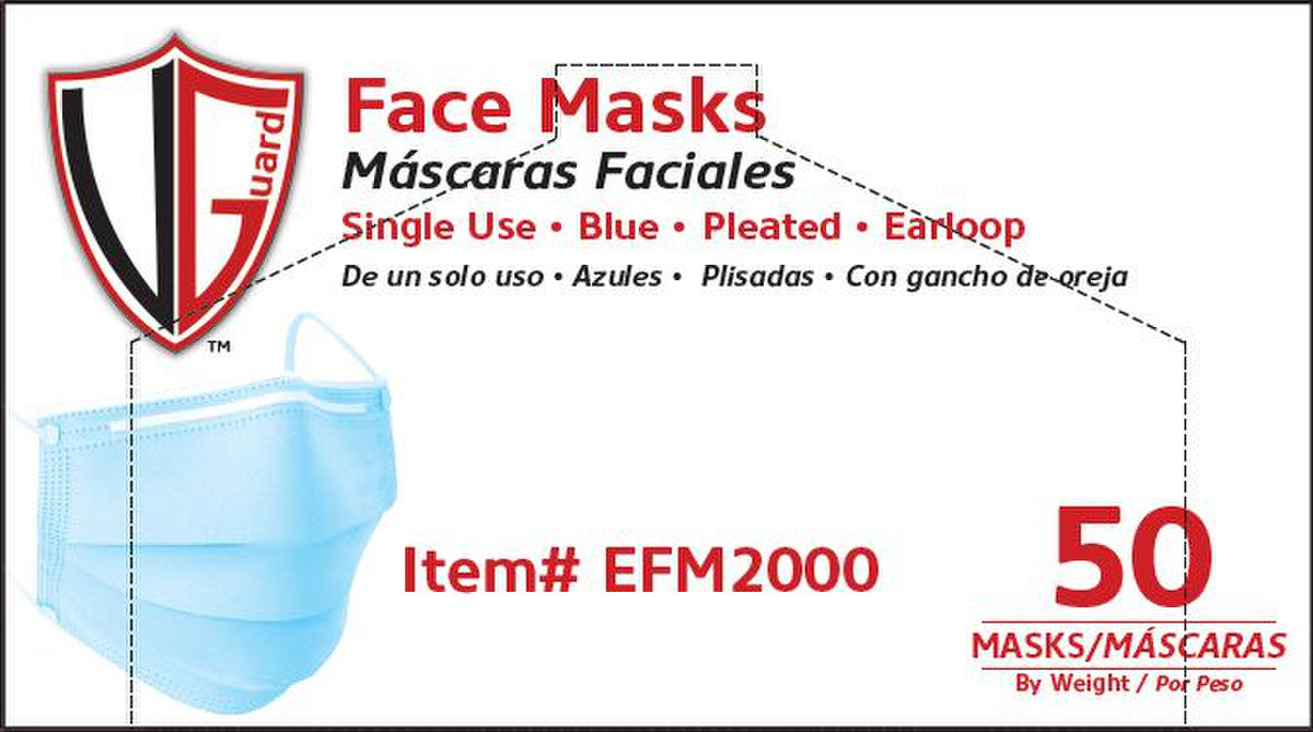 Ear loop Face Masks, Blue, 50/bx, 40 bx/cs